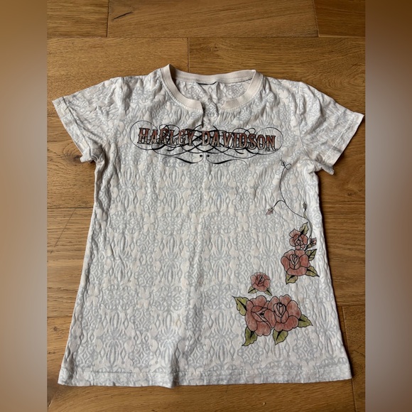 Harley-Davidson Tops - Y2K semi sheer Harley Davidson baby-t womens small